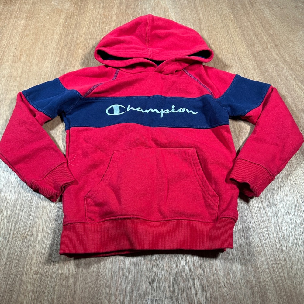 Champion Hoodie Kids Size S 6/7 Red Navy Blue Colorblock Pullover